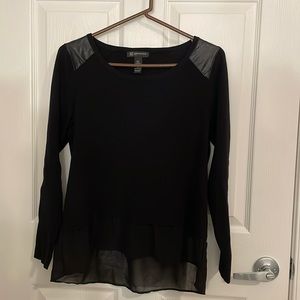 NWOT Black Top with Sheer Trim and Faux Leather detail